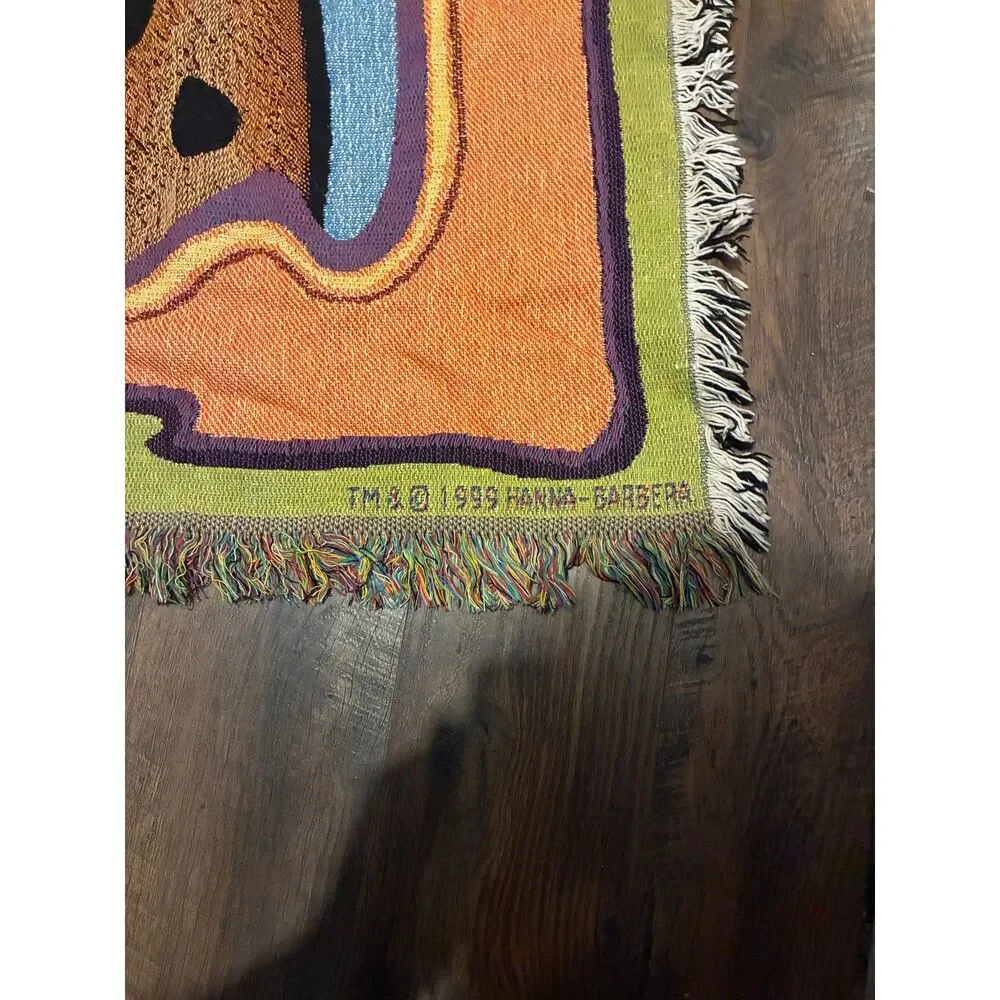 Vintage 1999 Scooby-Doo Hanna-Barbera Woven Tapestry Throw Blanket Fringe